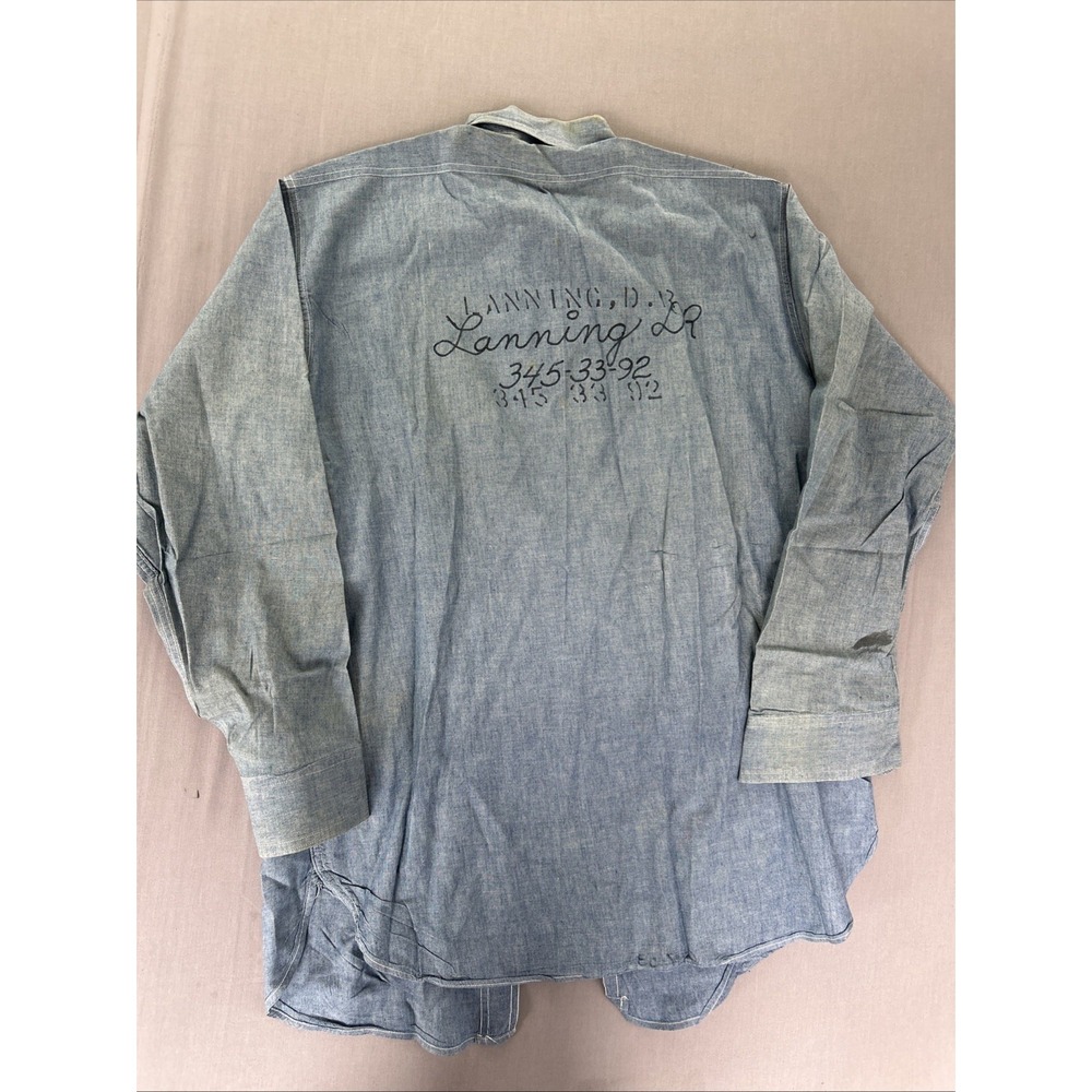 WWII Korean War US Navy N-3 Chambray Work Shirt Named Stenciled Lanning